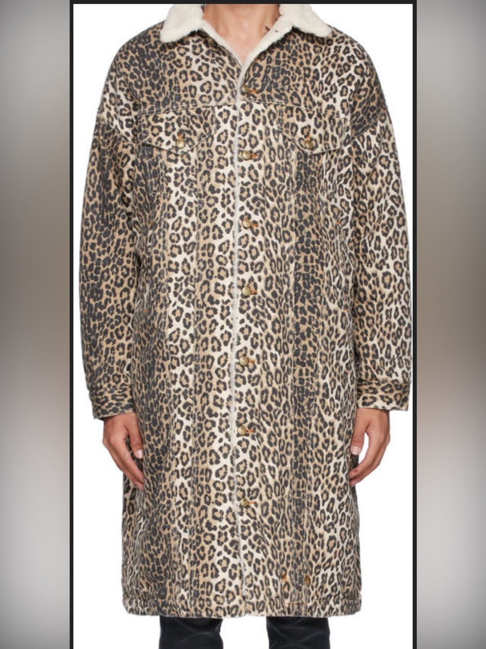 R13 Leopard Print Trucker Coat with Sherpa Collar and lining
